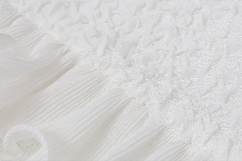 Shestyle Texture White Women 2 Piece Sets Autumn Ruffles Super Short Crop Tops V Neck Sheath Skirts Brand Design Party Outfits