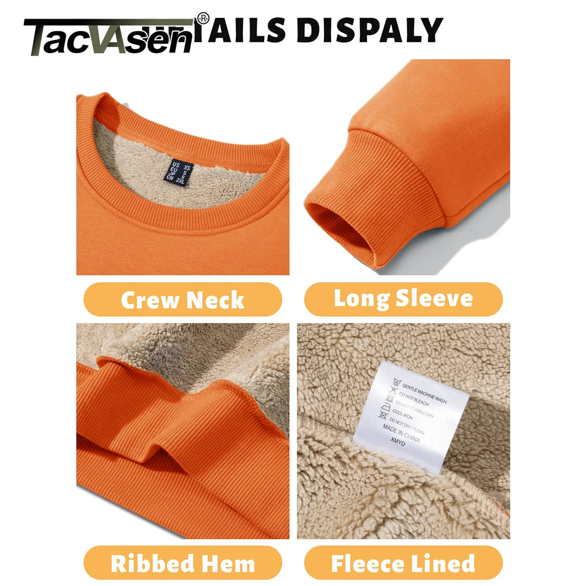 TACVASEN Winter Thicken Fleece Crewneck Sweatshirt Mens Warm Sherpa Lined Heavy Winter Pullover Basic Tops Shirts No Hood Hoodie