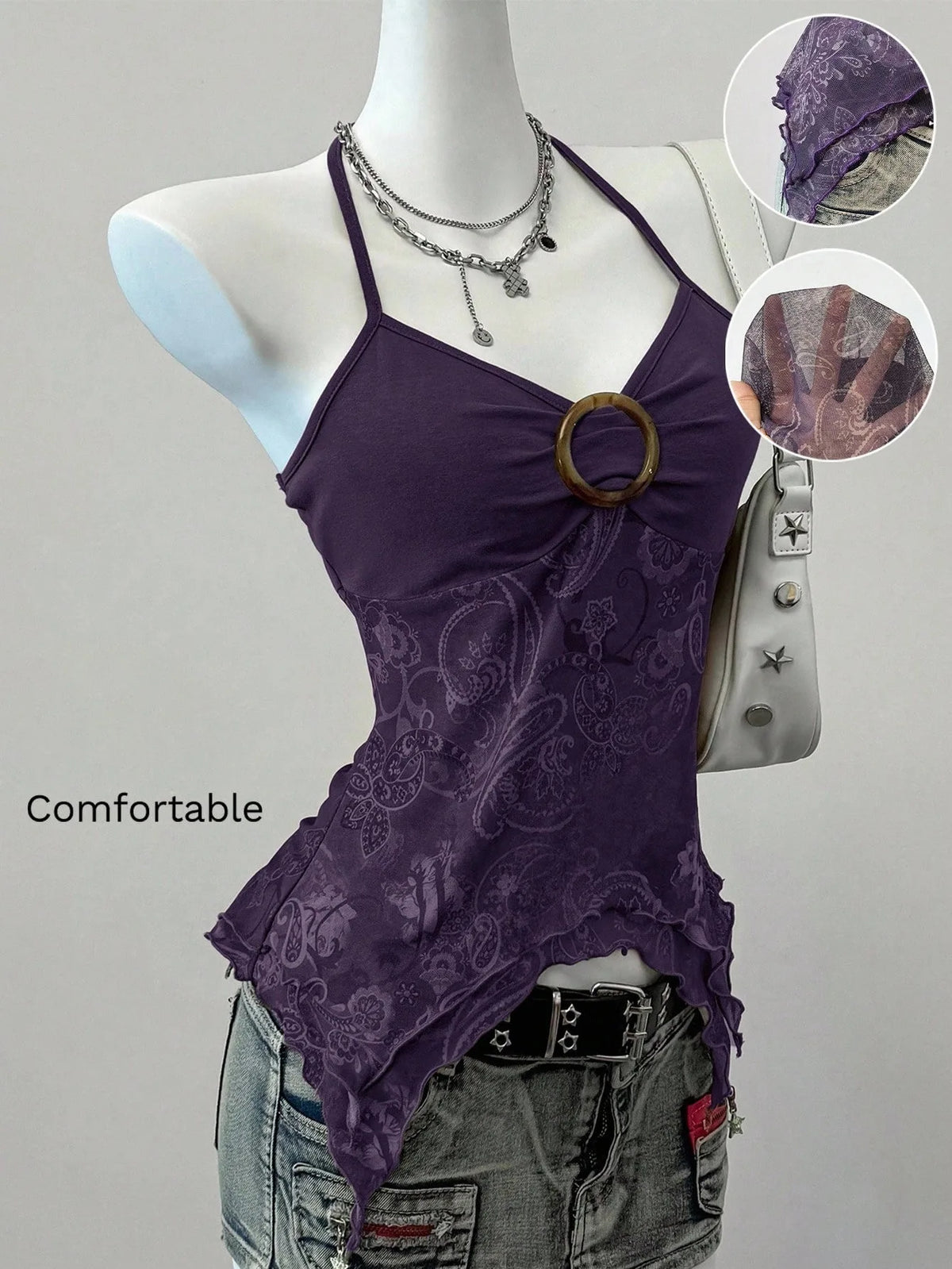 Women's Printed Mesh Halter Top