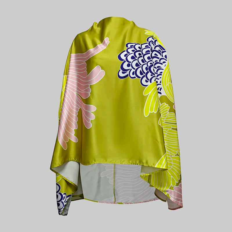 Yeezzi Floral Batwing Blouse & High-Waist A-Line Skirt