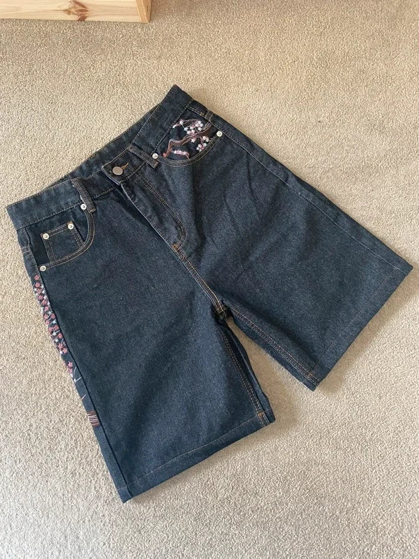 Men's Loose-Fit Embroidered Denim Shorts