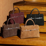 Oversized Suede Leather Briefcase Spacious Handheld Shoulder Crossbody Bag Women Slouchy Commuting Premium Light Luxury Handbag
