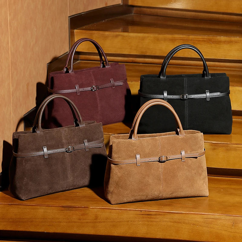 Oversized Suede Leather Briefcase Spacious Handheld Shoulder Crossbody Bag Women Slouchy Commuting Premium Light Luxury Handbag