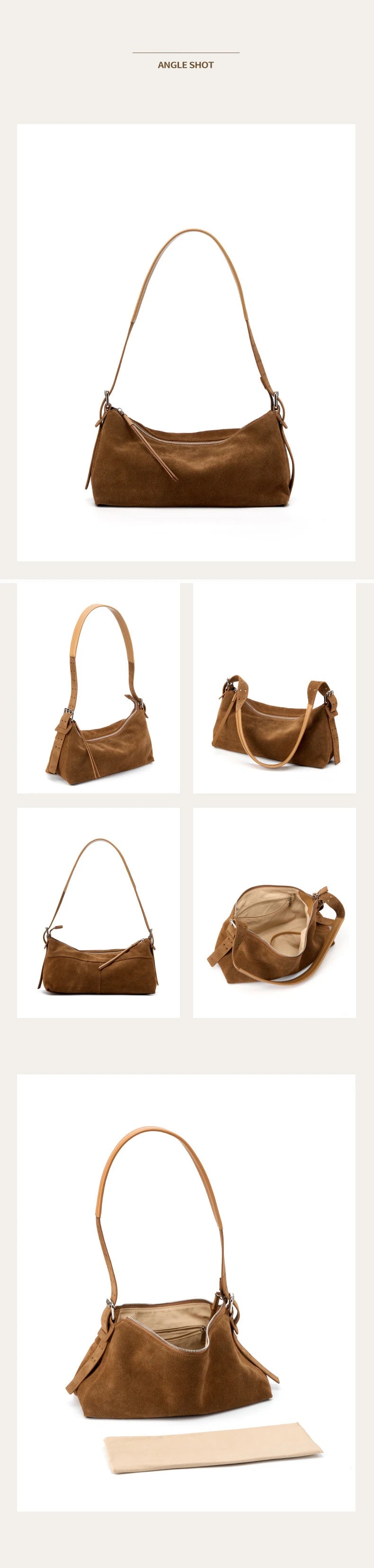 Women's Handbag New Suede Top Grain Leather Crossbody Bag Korean Style Wide Strap Shoulder Handheld Women Light Luxury Versatile