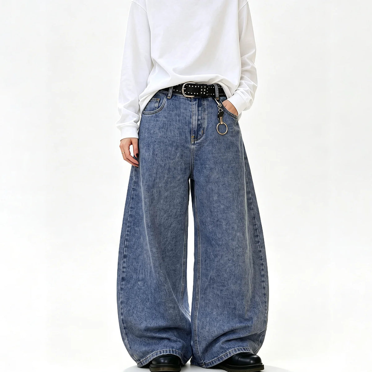 Men's Baggy Wide-Leg Curved Denim Jeans