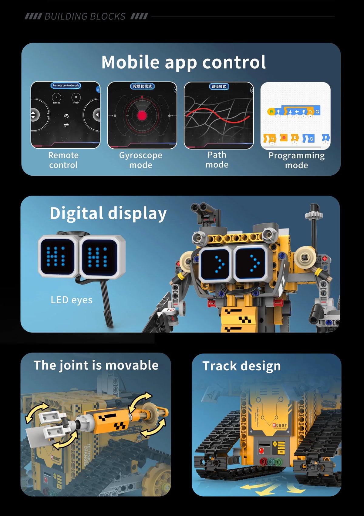 Digital display 5-in-1 transformable robot model assembly, remote control robot building blocks toy, children's toy gift