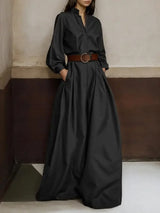 High-Waisted Wide Leg Jumpsuit - Half-Collar Long Sleeve One-Piece