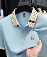 B Letter Embossed Short Sleeve Polo Shirt for Men