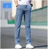 2025 Summer New Men's Loose Gray Jeans Fashion Casual Stretch Straight-leg Denim Pants Male Light Blue Men's Trousers