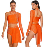 Women's 2-Piece Rhinestone Dance Crop Top & Shorts Set