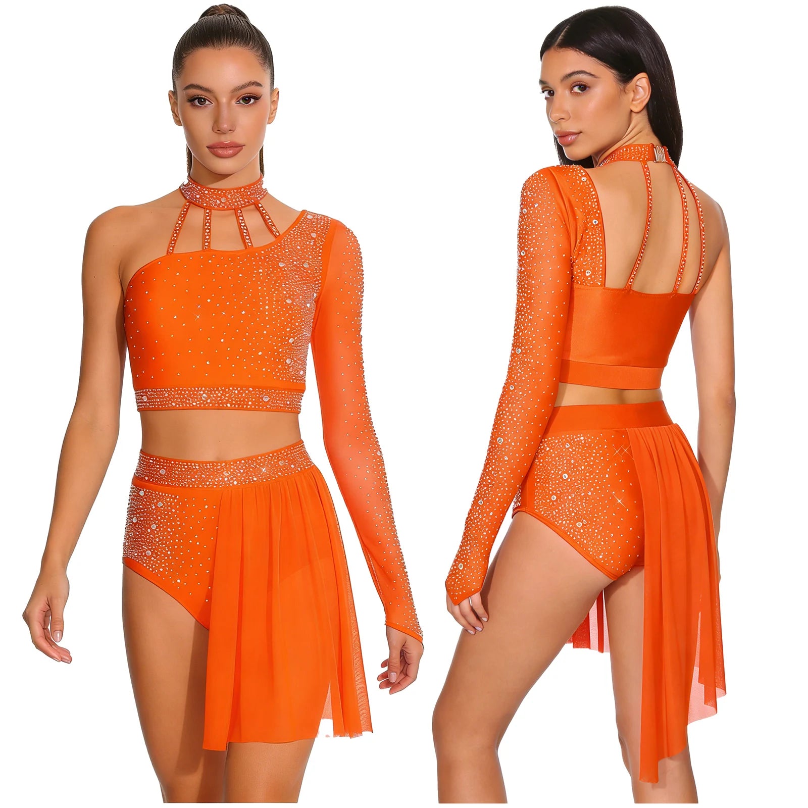 Women's 2-Piece Rhinestone Dance Crop Top & Shorts Set