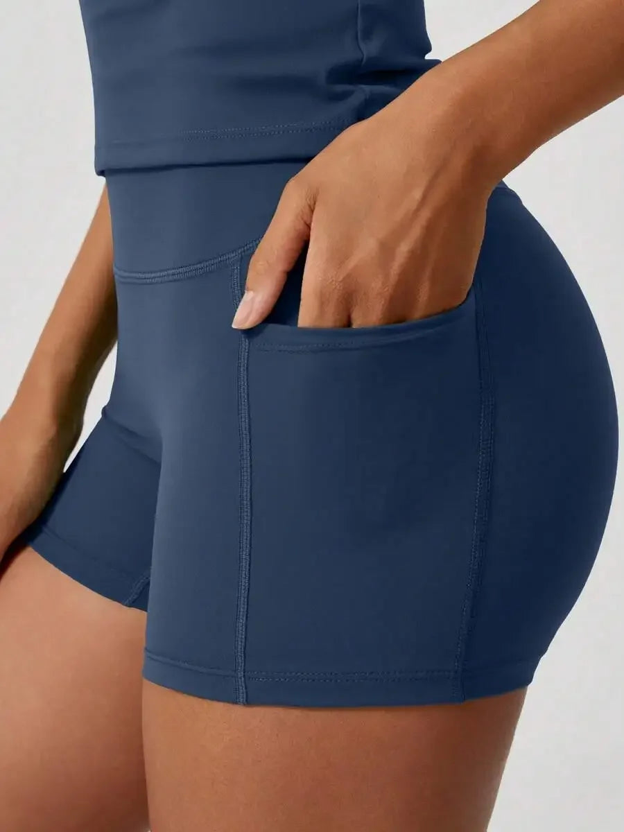 Women's Sculpting Sports Short Sleeve & High-Waist Shorts Set
