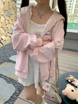 Women's Cat & Floral Print Zip-Up Hoodie