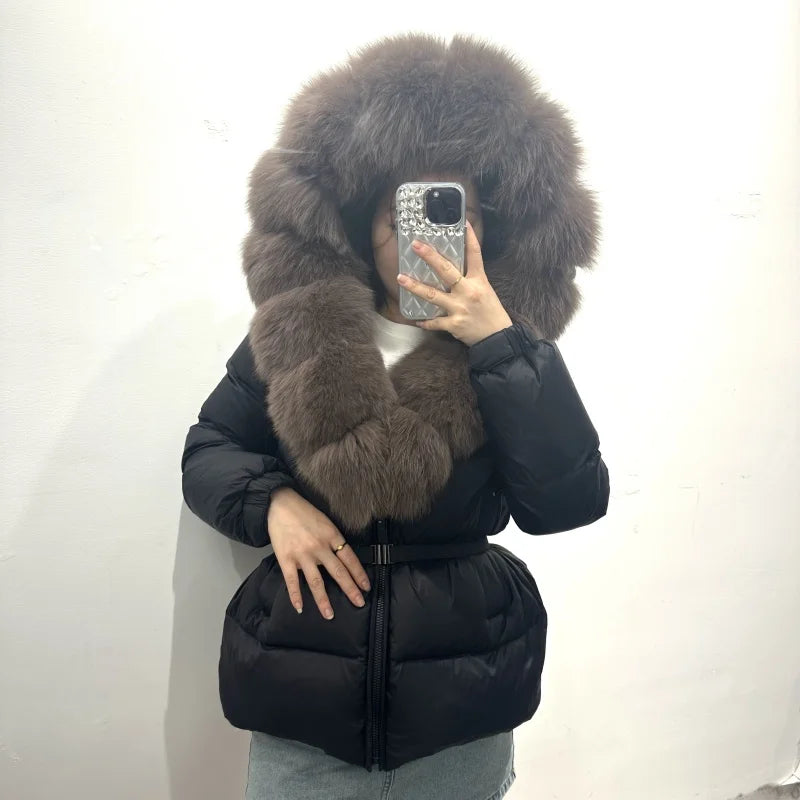 Real Fox Fur Hooded Duck Down Puffer