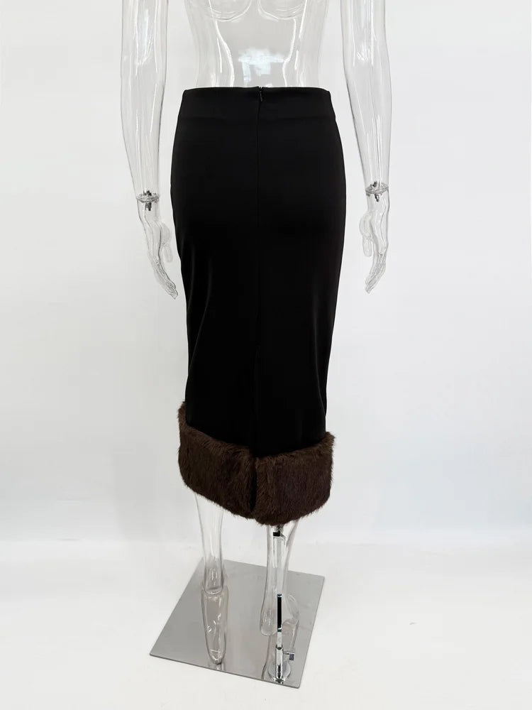 Elegant Fur & Feather 2-Piece Maxi Set