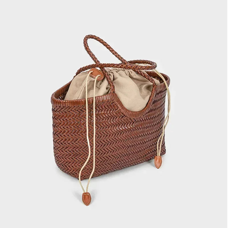Genuine Leather Tote Bags Luxury Designer Handbag Handwoven Weaving Casual Shopping Bag Vintage Big Tote Purse Hand Bags