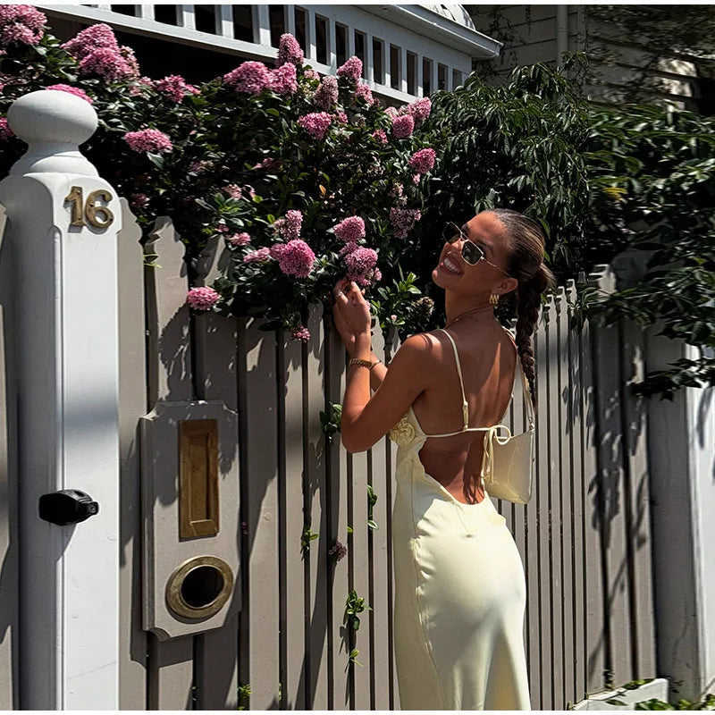 Women Fashion Solid Dress V-neck Ruffles Hem Short Sleeves Waist-cinching Draped Empire Dresses Summer Chic Elegant Summer Gown