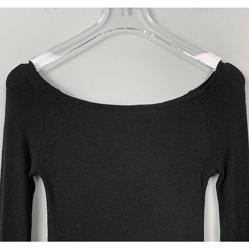 Chic Slash Neck Long Sleeve Cropped Tee