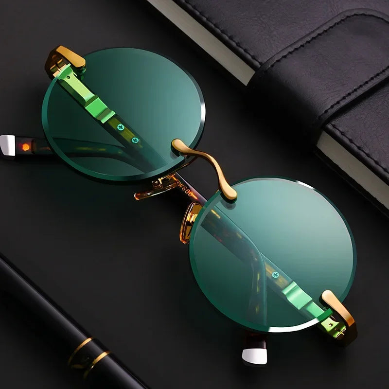 Rimless Round Sunglasses – UV400 Alloy Frame