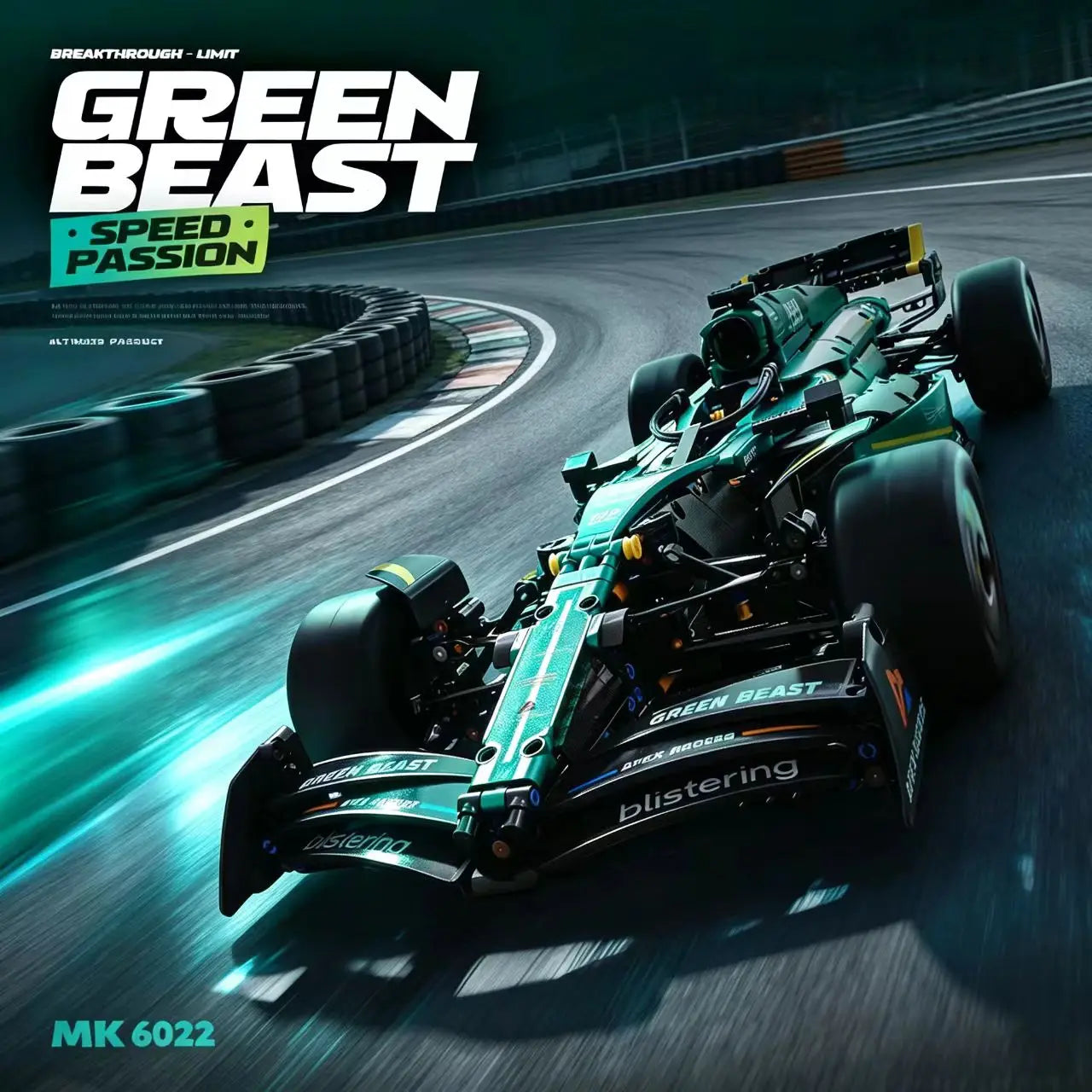 The new 2026 1912PCS Electroplated Green Super Racing Car MK6022 assembly home decor item is perfect for use as a holiday gift.