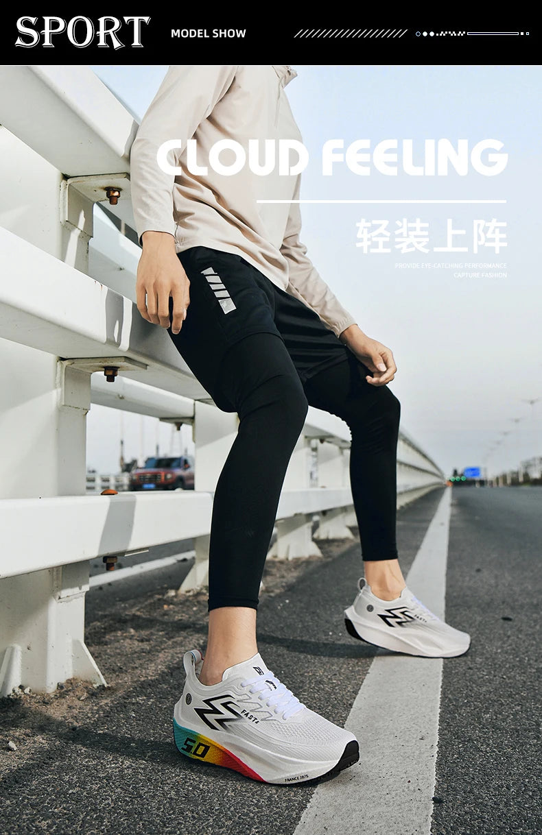 Marathon Men Running Shoes Carbon Board Speciality Sports Breathable Lightweight Women's Athletic Nonskid Elasticity Sneakers