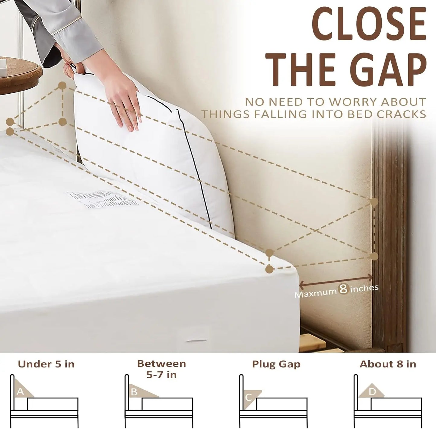 Bed Wedge Pillow-Adjustable 0-7" Gap Filler for Headboard & Mattress/Wall, Backrest, Bed Pillows for Snoring, Spinal Alignment