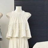 Faionable round Ne Svel Top High Waist Straight Leg Pants Women's Summer New Sle Korean Version Two-Piece Set