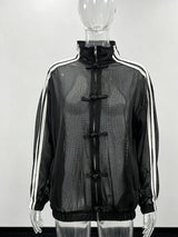 Women's Sheer Striped Stand-Collar Layering Jacket