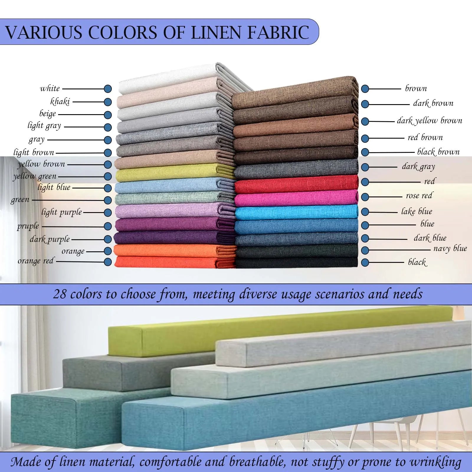 Linen Seat & Window Cushion with Zipper | Custom Sizes