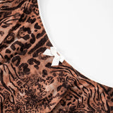 Leopard Print Skinny 2-Piece Set | Mesh Sleeve Crop Top & Ruched Skirt