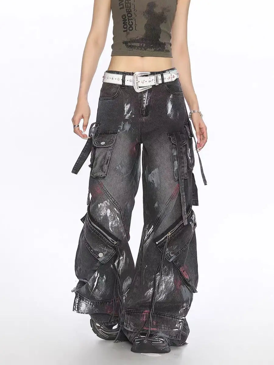 Y2K Harajuku Gothic Wide Leg Jeans – Multi-Pocket