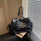 New Large Capacity PU Leather Tote Bag Y2K Style Zipper Closure Shoulder Bag Soft Interior Handbag Women Fashion