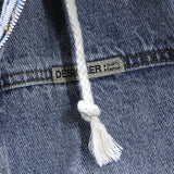 New Men's Loose Workwear Denim Vest with Hood Sleeveless Everyday Versatile Shoulder Pad Jacket Casual Unisex Outerwear