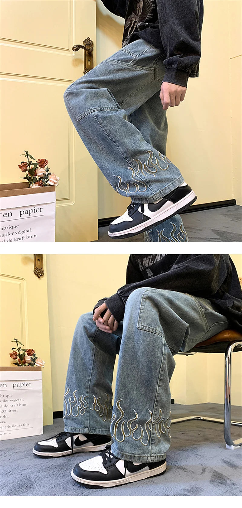 Y2K Flame Print Baggy Jeans