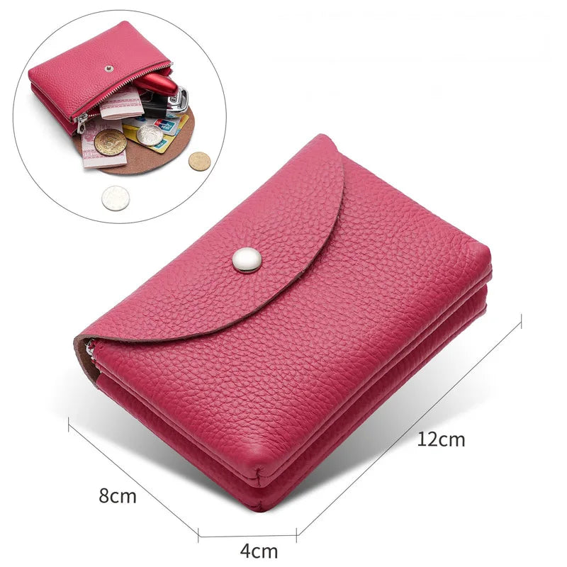 Custom Letters Fashion Women Short Wallet Genuine Leather Double Wallet Small Coin Purse Mini Credit Card Holder Key Storage Bag