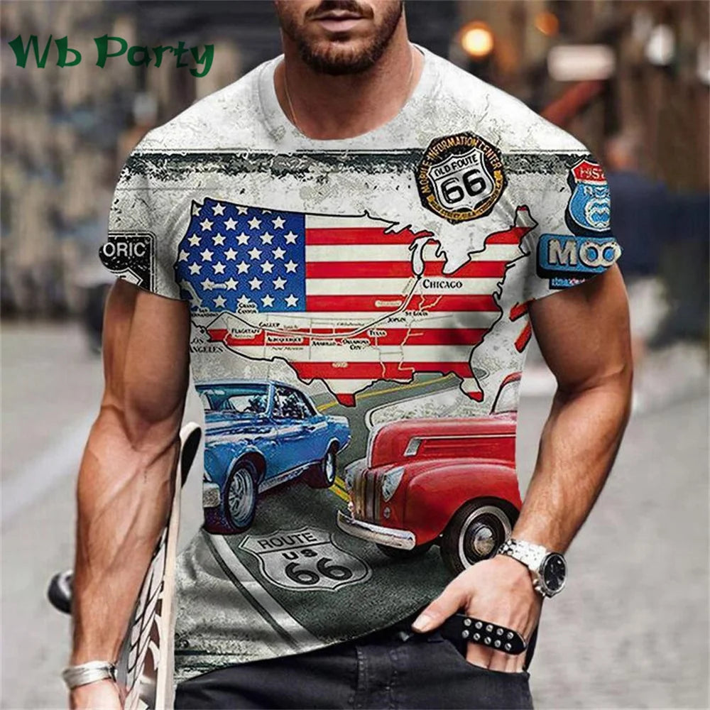 Vintage Route 66 Biker Print Men's Graphic Tee