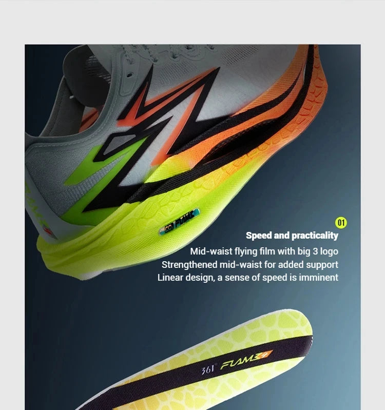 361 Degrees Flame 4.0 Men Running Shoes New Carbon Plate Racing Marathon Stable Rebound Traction Jogging Male Sneakers 672512205
