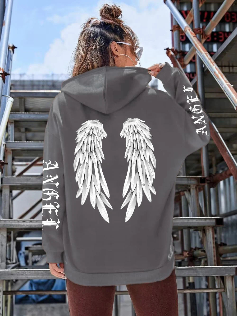 Angel Wings Oversized Graphic Hoodie