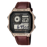 Casio AE-1200WHL-5A Men's Digital World Time Leather Sport Watch