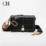 CH Crossbody Bag For Women Luxury Monogram Leather Handbag Fashion Wide Strap Shoulder Bag Elegant Lock Flap Bag For Daily Use