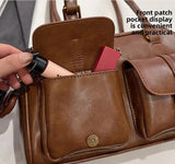 Women’s Coffee Brown Multi-Pocket Shoulder Bag | Vintage PU Leather Crossbody