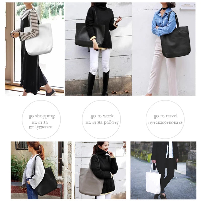 Women Luxury Bag Casual Tote Female Fashion Summer Beach Handbag Lady Popular Soft Cowhide Genuine Leather Shoulder Shopping Bag