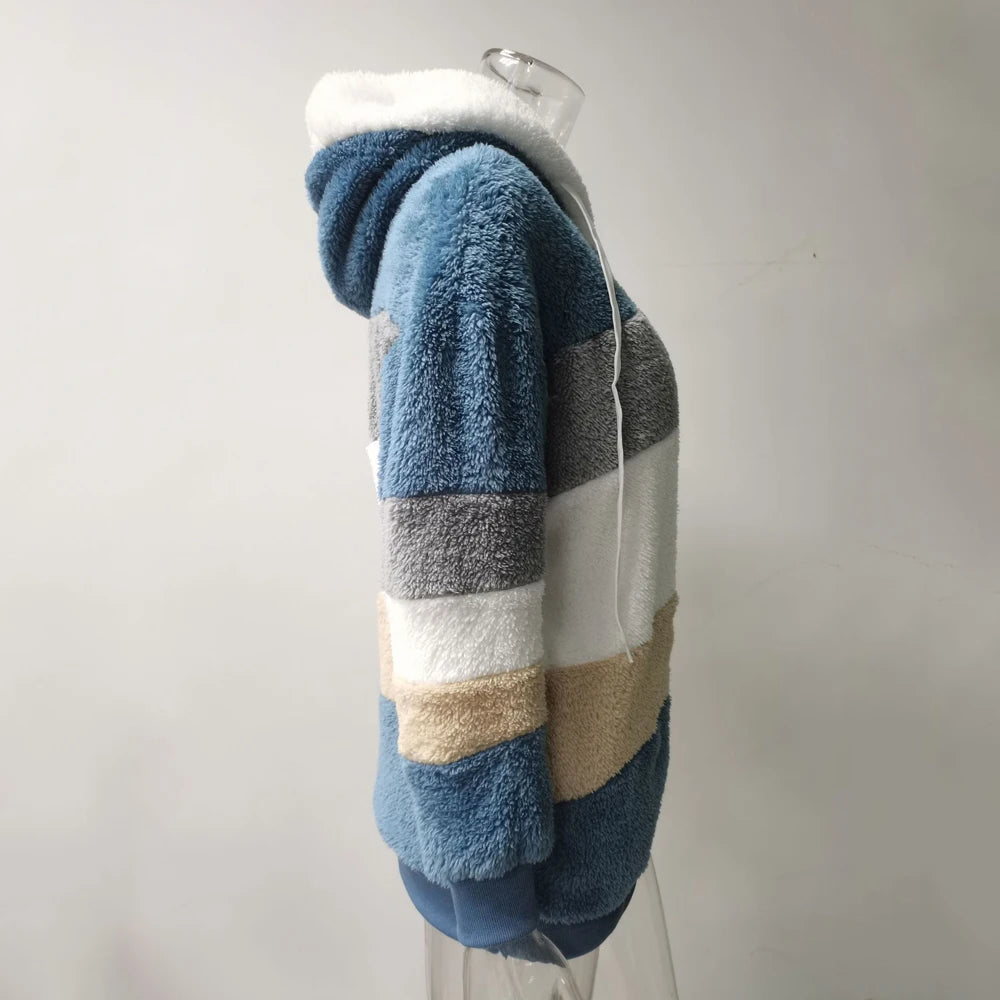 Hooded Plaid Spliced Winter Coat
