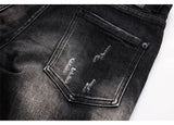 Men's Slim-Fit Distressed Black Grey Denim Jeans
