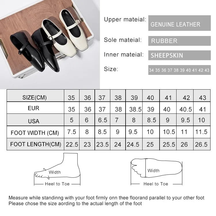 AIYUQI Mary Jane Ballet Flats | Genuine Leather Square Toe