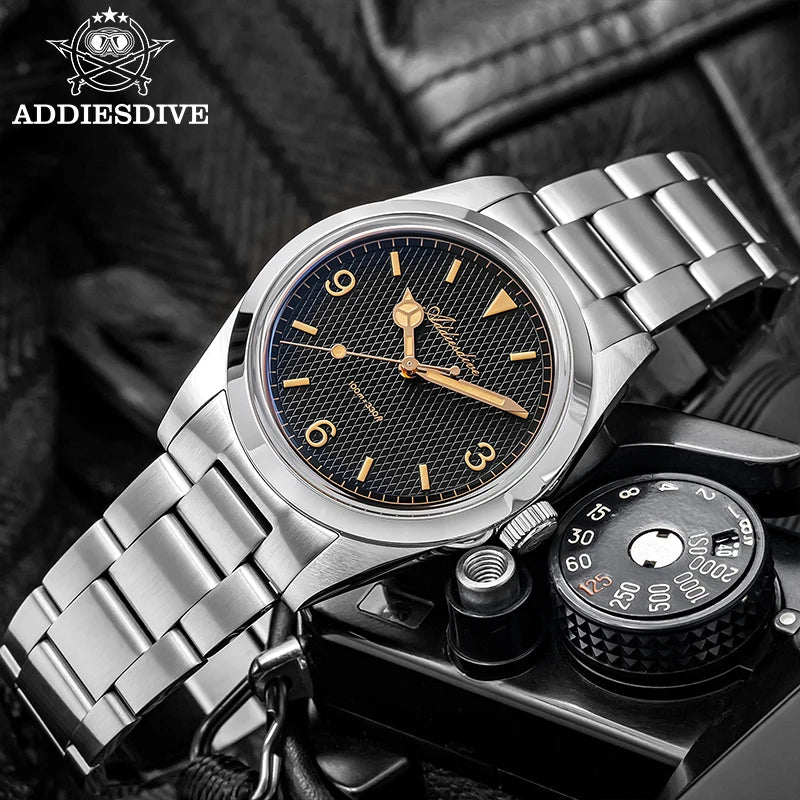 ADDIESDIVE 36mm Men Watch Luxury 200m Waterproof Super Luminous Bubble Glass Stainless Steel Wrist Watch Quartz Watches For Men