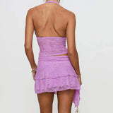 Women's 2-Piece Lace Floral Halter Top & Mini Skirt Set