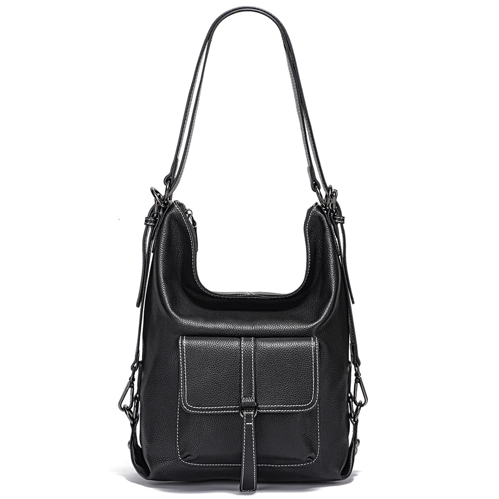 Zency Stylish Women Shoulder Bag 100% Genuine Leather Large Capacity Handbag Multifunction Satchel Bag Backpack Brown 2 in 1 Bag