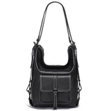 Zency Stylish Women Shoulder Bag 100% Genuine Leather Large Capacity Handbag Multifunction Satchel Bag Backpack Brown 2 in 1 Bag