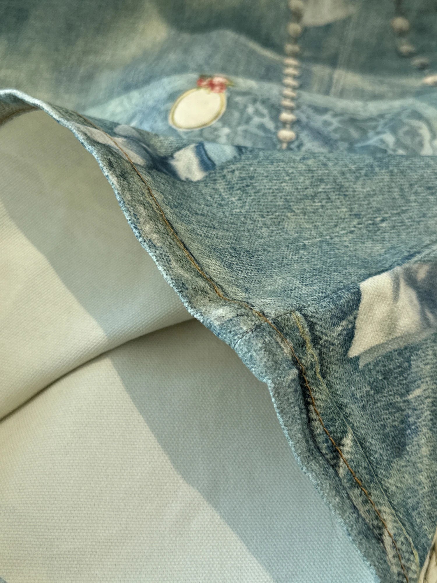 3D Pearl Chain Trompe L'Oeil Straight-Leg Jeans